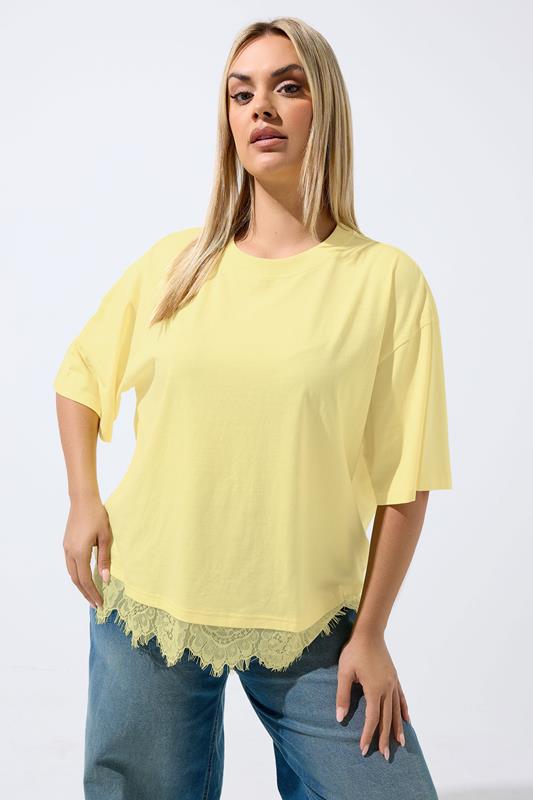 LIMITED COLLECTION Curve Yellow Lace Hem T-Shirt