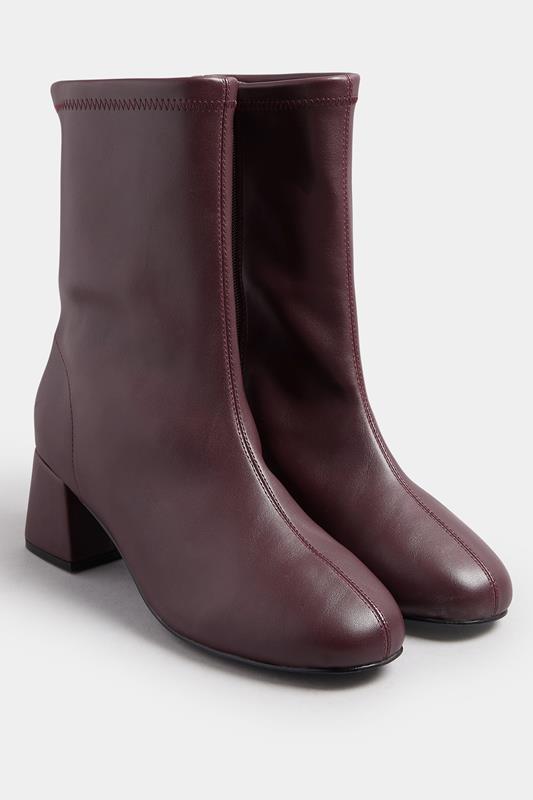  Yours Burgundy Red Block Heel Stretch Boots In Extra Wide EEE Fit