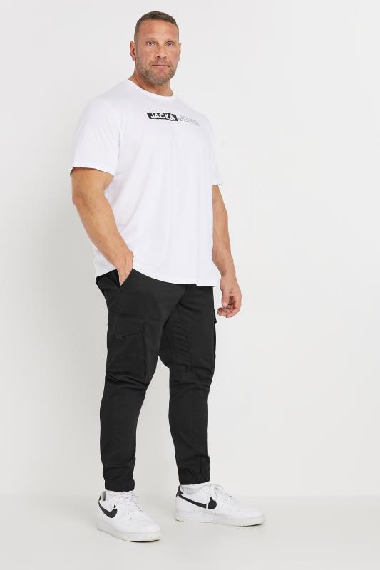 JACK & JONES Big & Tall Black 'Paul' Cargo Trousers | BadRhino 1