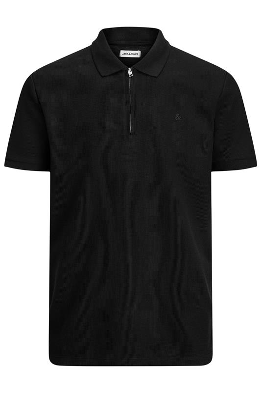 JACK & JONES Big & Tall Black Zip Neck Polo Shirt | BadRhino 2