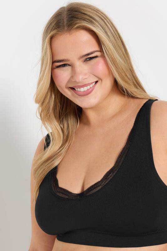 YOURSET 2 PACK Plus Size Black & White Lace Trim Seamless Bralette | Yours Clothing 7