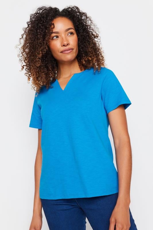M&Co Brillant Blue Notch Neck T-Shirt | M&Co 1