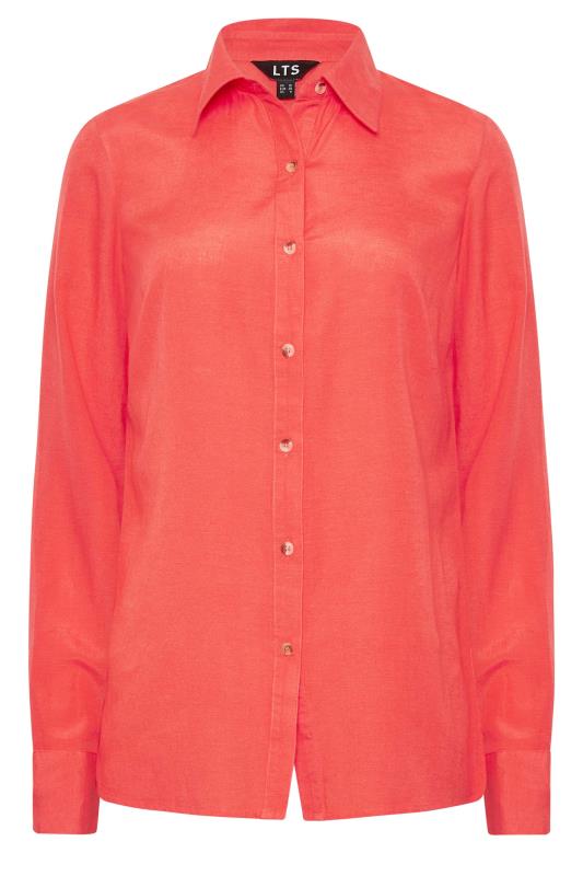 LTS Tall Womens Coral Orange Long Sleeve Linen Shirt | Long Tall Sally 6