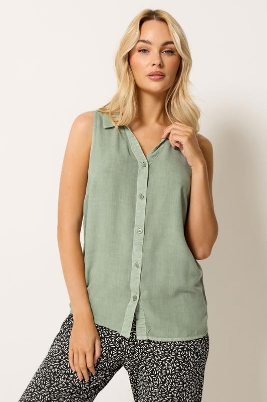  M&Co Sage Green Sleeveless Collared Shirt