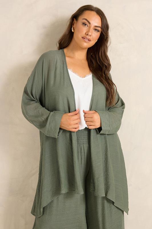 EVANS Plus Size Khaki Green Longline Cover-Up Cardigan | Evans 1