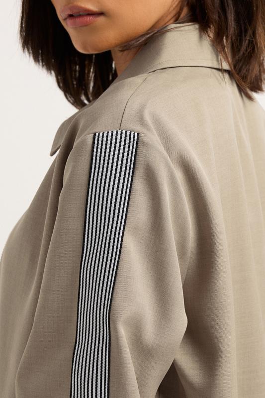 PixieGirl Petite Women's Beige Brown Striped Collar Bomber Jacket | PixieGirl 5