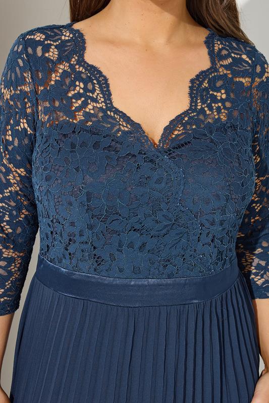 YOURS LONDON Plus Size Navy Blue Lace Wrap Pleated Maxi Dress | Yours Clothing 4