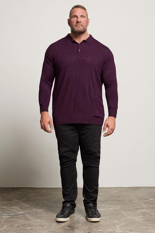 BadRhino Big & Tall Plum Purple Cable Knit Polo Shirt | BadRhino 1