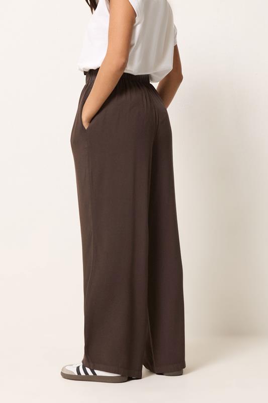 PixieGirl Petite Women's Chocolate Brown Elasticated Waist Wide Leg Trousers | PixieGirl 2