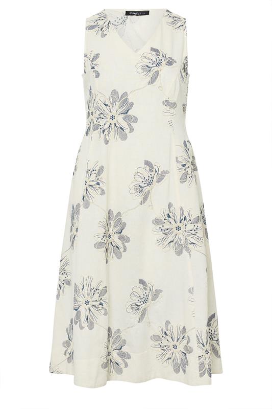 EVANS Plus Size Cream Embroidered Floral Linen Midi Dress | Evans 6