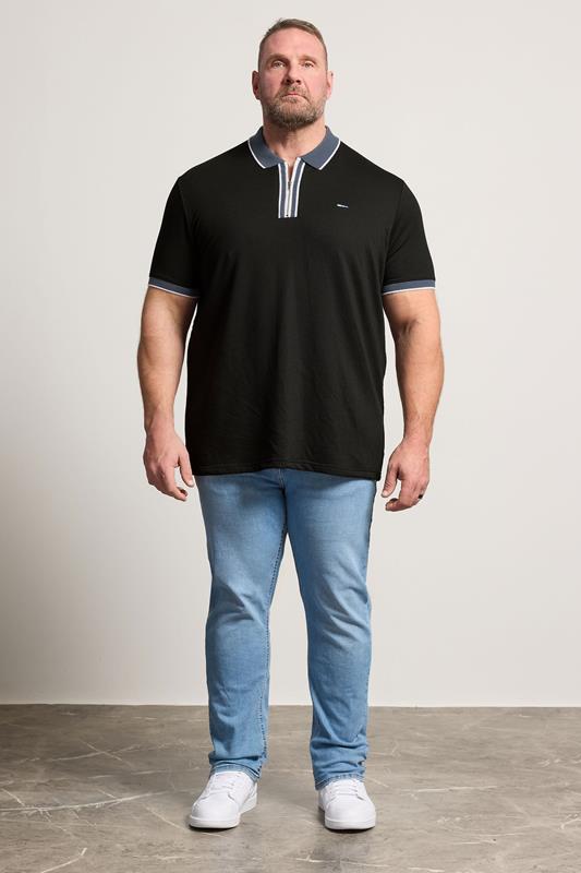 BadRhino Big & Tall Navy Blue Waffle Texture Zip Polo Shirt | BadRhino 2