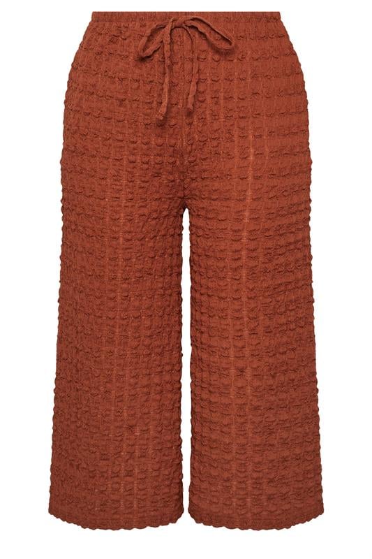 YOURS Plus Size Rust Orange Bubble Textured Cropped Trousers | Yours Clothing 5