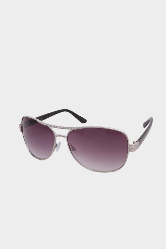 Plus Size  Yours Silver Tone Diamante Detail Aviator Sunglasses