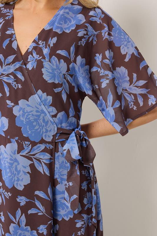 LTS Tall Women's Chocolate Brown & Blue Floral Wrap Maxi Dress | Long Tall Sally 4