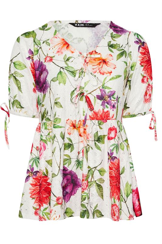 YOURS Plus Size White Floral Broderie Anglaise Bow Tie Front Top | Yours Clothing 6