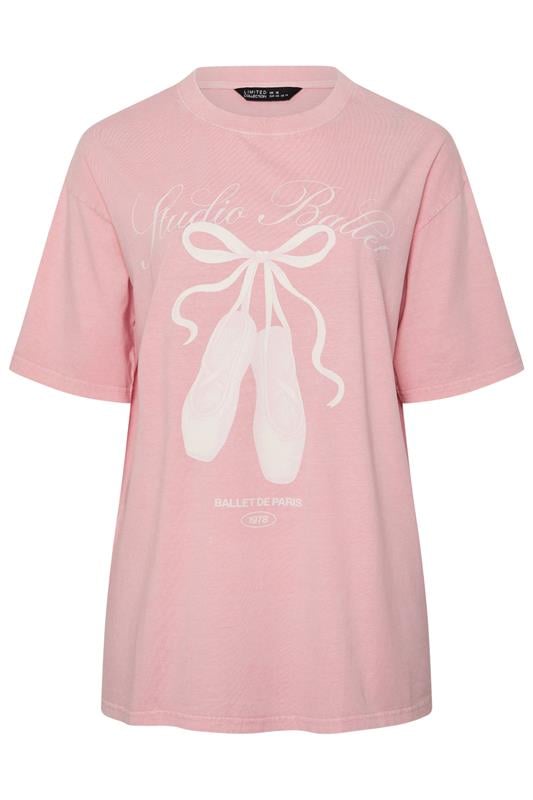 LIMITED COLLECTION Plus Size Pink Longline Ballet Acid Wash T-Shirt | Yours Clothing 5