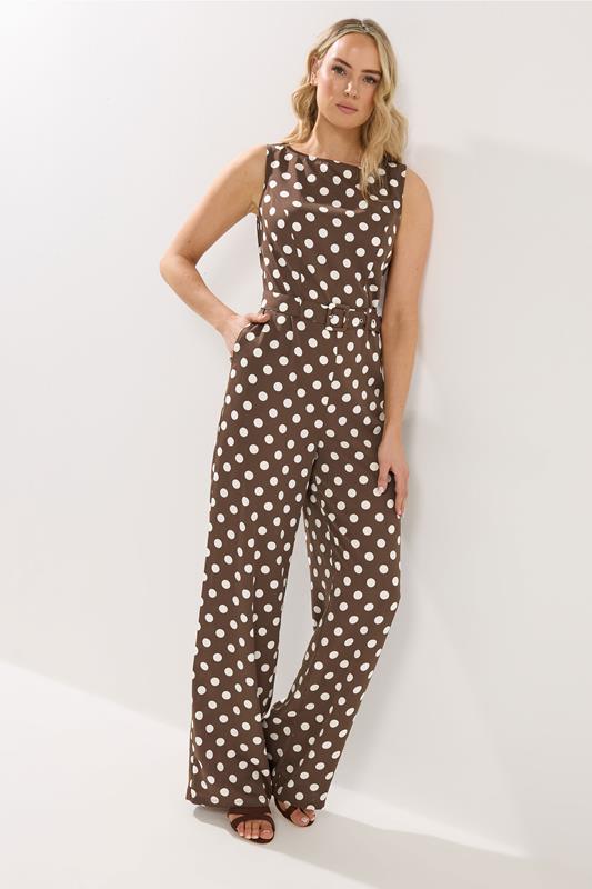 LTS Tall Chocolate Brown Polka Dot Wide Leg Jumpsuit