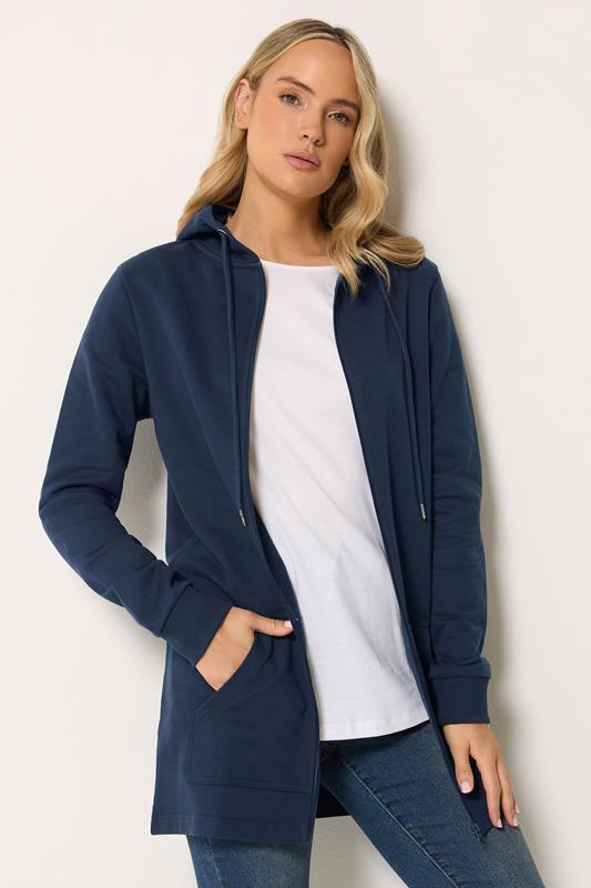 LTS Tall Navy Blue Cotton Longline Zip Hoodie