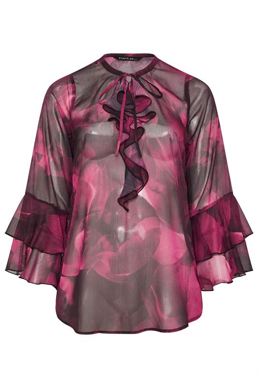 EVANS Plus Size Red Floral Print Tie Neck Blouse | Evans 6