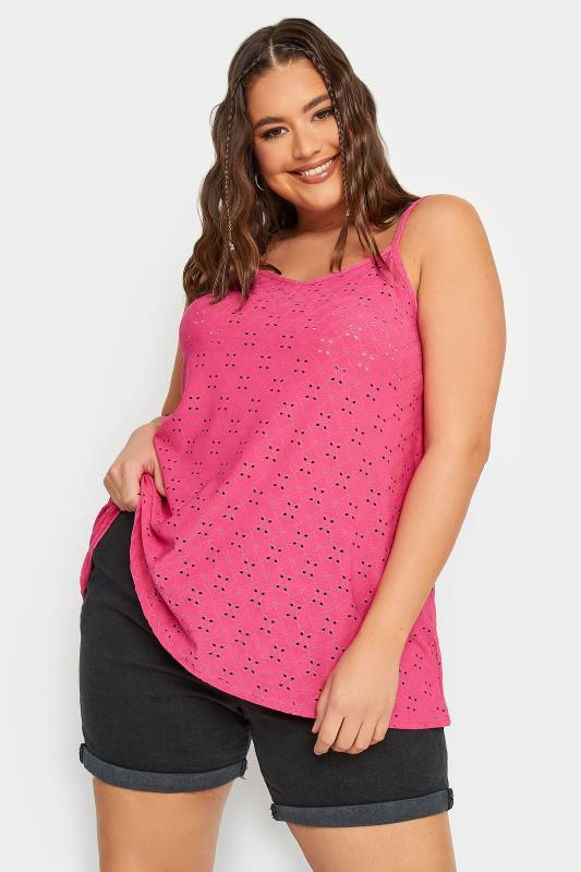 LIMITED COLLECTION Plus Size Pink Broderie Anglaise Cami Top | Yours Clothing 1