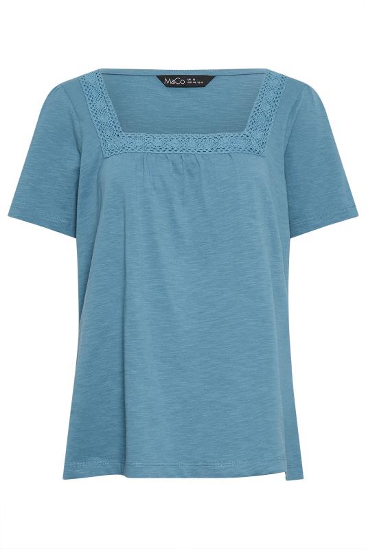 M&Co Blue Square Neck Short Sleeve Top | M&Co 5
