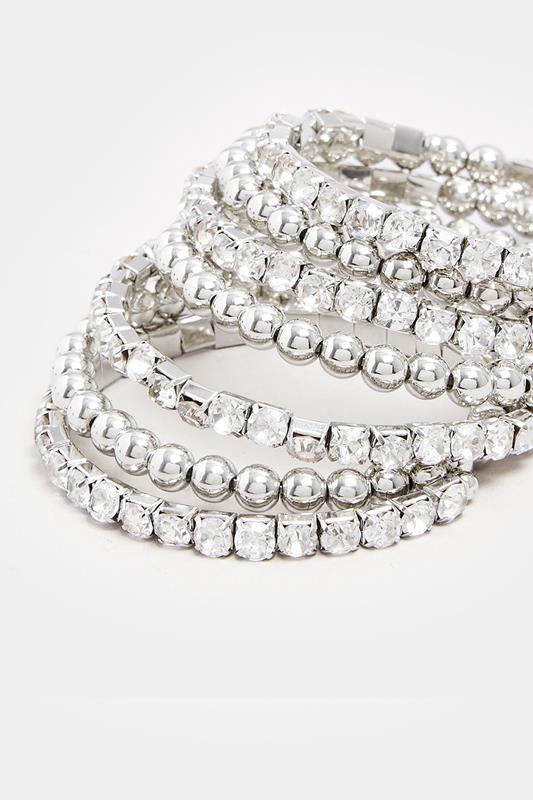 Silver Tone Diamante Stretch Statement Bracelet | Yours Clothing 2