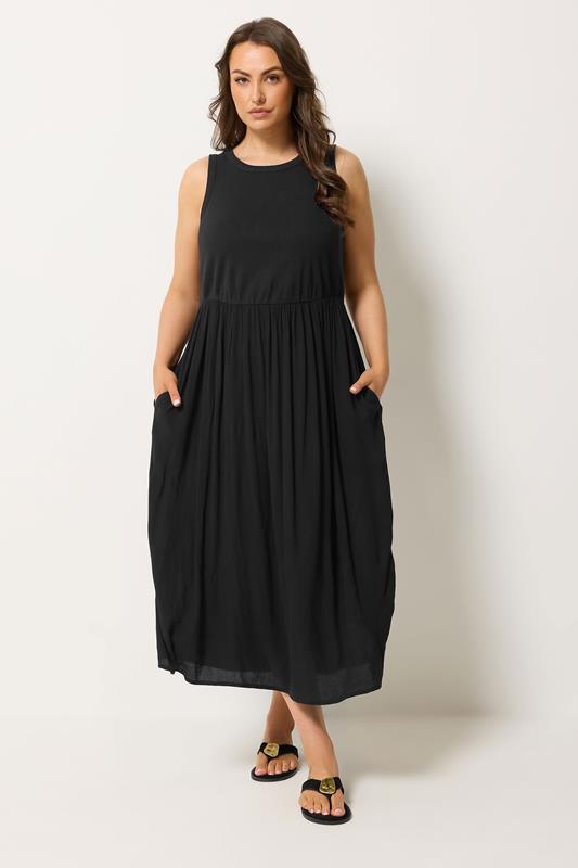 YOURS Curve Black Textured Contrast Maxi Dress