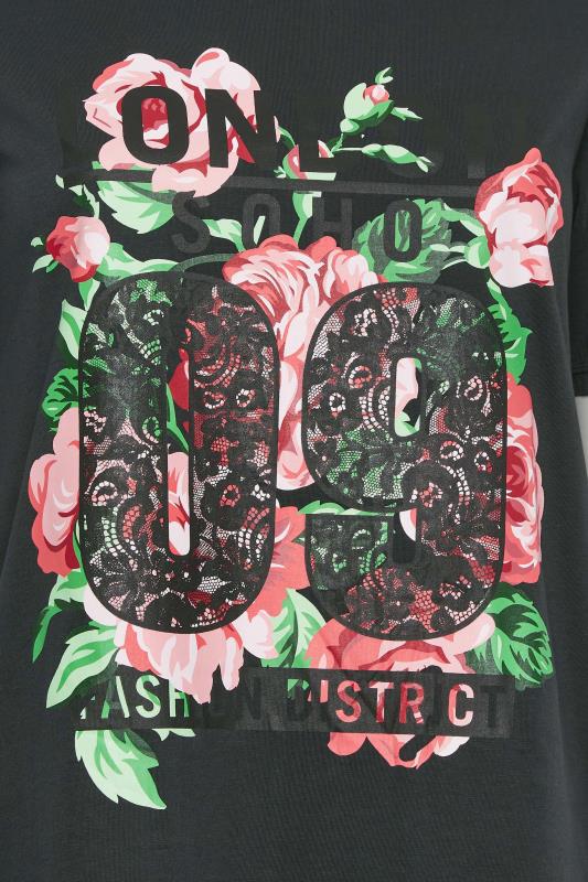 YOURS Plus Size Black Acid Wash 'London' Rose Print T-Shirt | Yours Clothing 5