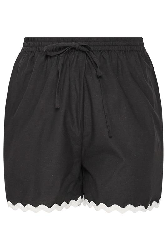 LIMITED COLLECTION Plus Size Black Scallop Linen Shorts | Yours Clothing 6