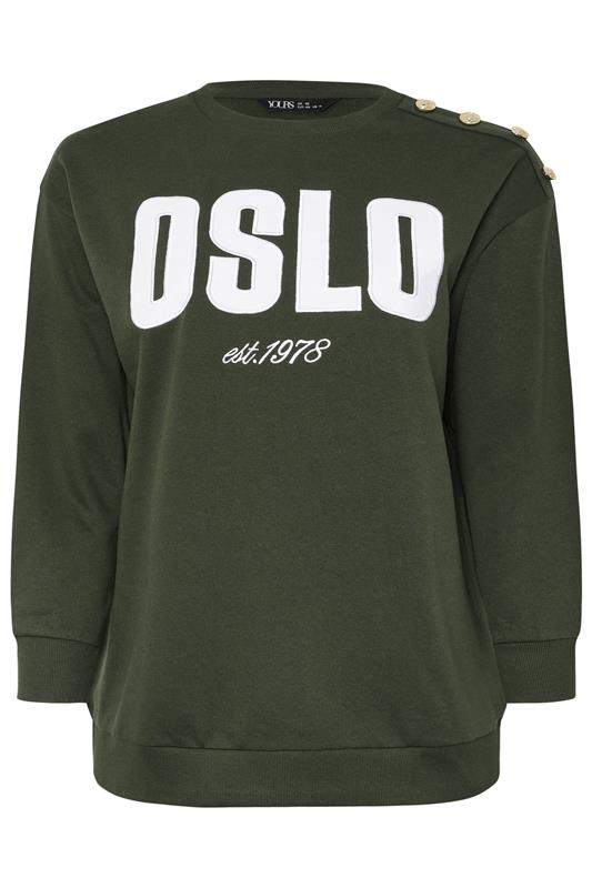 YOURS Plus Size Khaki Green 'Oslo' Slogan Sweatshirt | Yours Clothing 6