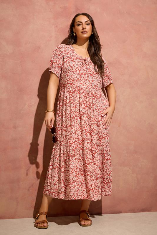 EVANS Curve Orange Ditsy Tie Neck Dress