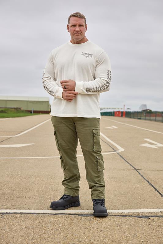 BadRhino Big & Tall Olive Green Acid Wash Double Pocket Cargo Trousers