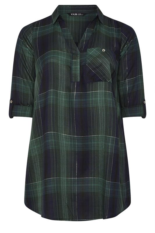YOURS Plus Size Dark Green Check Overhead Shirt | Yours Clothing 5
