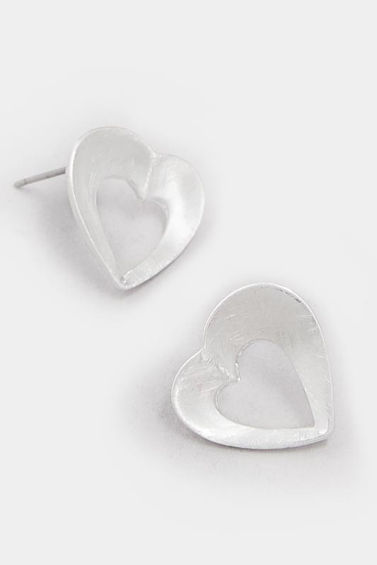 Silver Tone Brushed Heart Stud Earrings | Yours Clothing 1