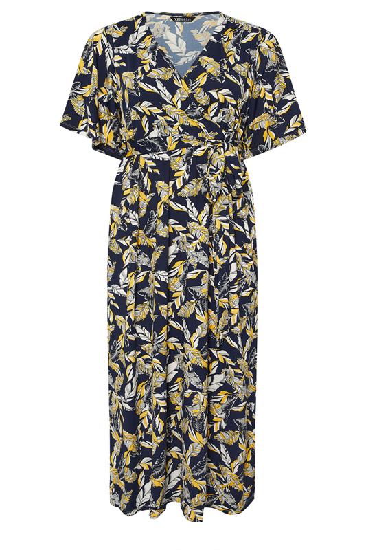 YOURS Plus Size Navy Blue Leaf Print Wrap Maxi Dress | Yours Clothing 5