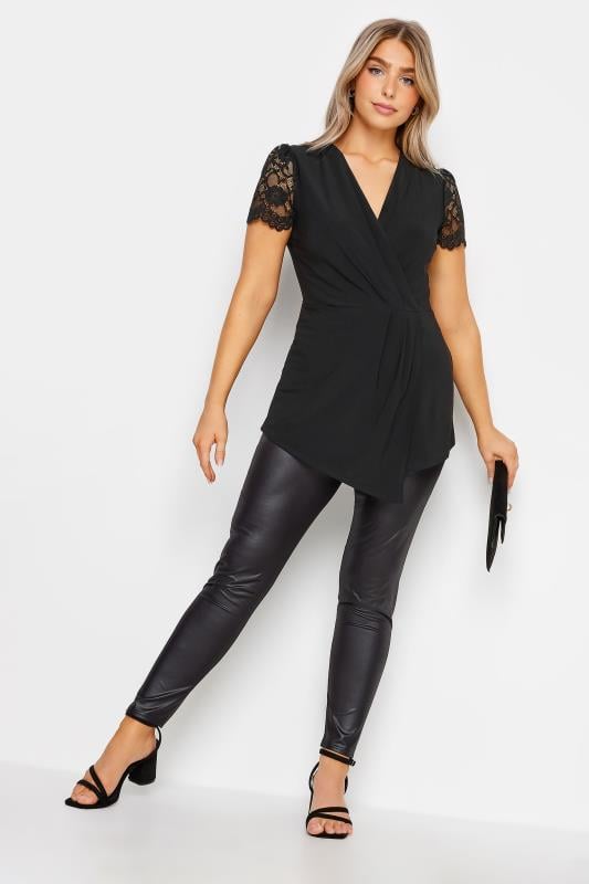 M&Co Black Lace Sleeve Asymmetric Wrap Top | M&Co 2