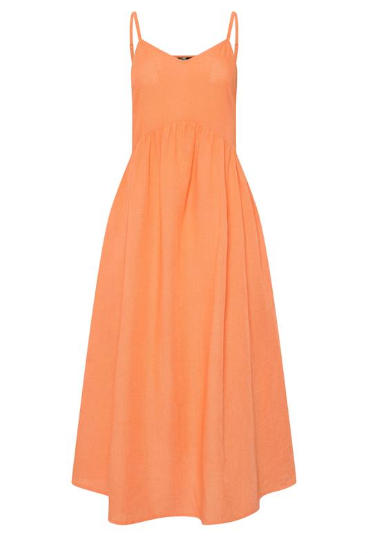 PixieGirl Petite Women's Orange Linen Strappy Midi Dress | PixieGirl 7
