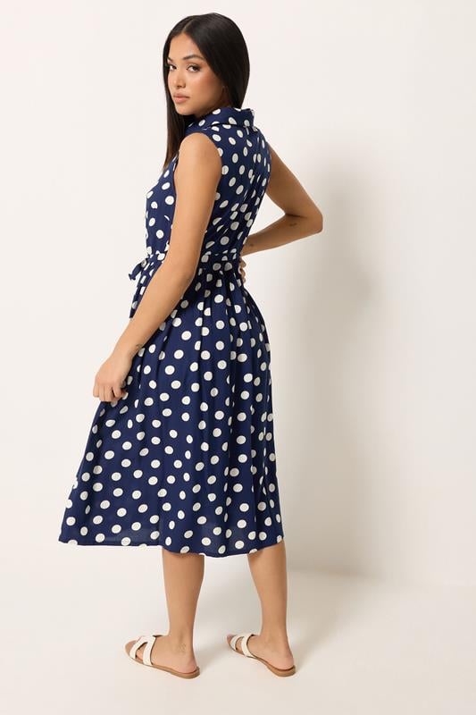 M&Co Petite Navy Blue Polka Dot Shirt Dress | M&Co 2