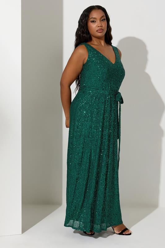YOURS LONDON Curve Green Sequin V-Neck Maxi Dress