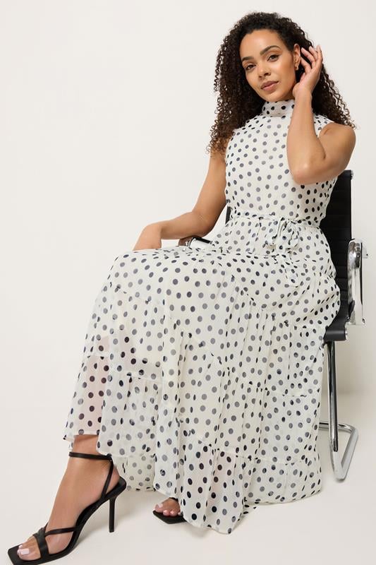 M&Co White Spot Print Tiered Chiffon Midi Dress | M&Co 2