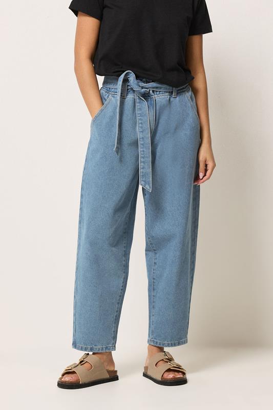 PixieGirl Petite Women's Blue Belted Barrel Jeans | PixieGirl 1