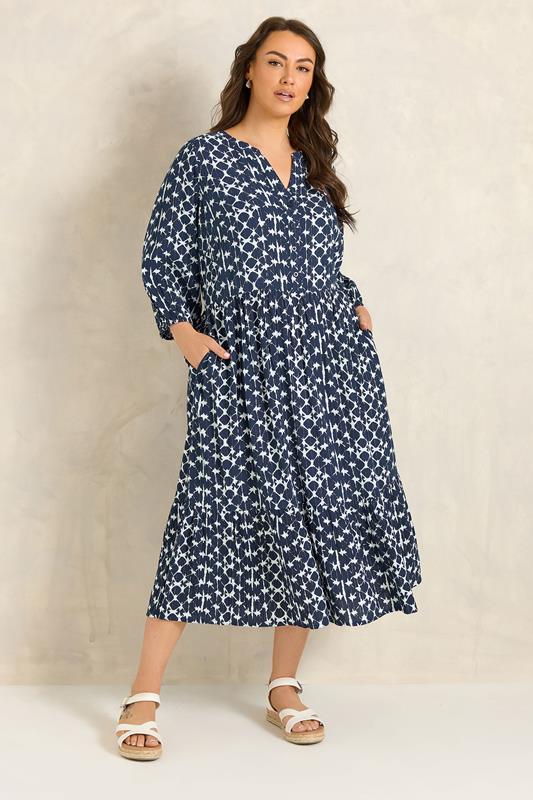 EVANS Plus Size Navy Blue Tie Dye Tiered Dress | Evans 1