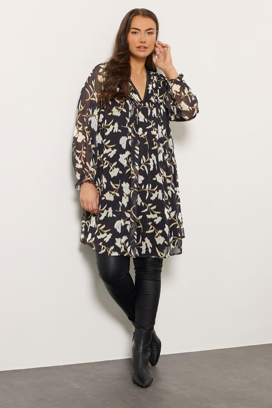 EVANS Plus Size Black Floral Pintuck Stud Detail Blouse | EVans  1