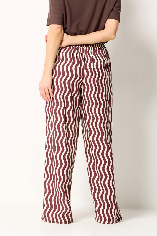 LTS Tall Burgundy Red Wavy Print Wide Leg Trousers | Long Tall Sally 1
