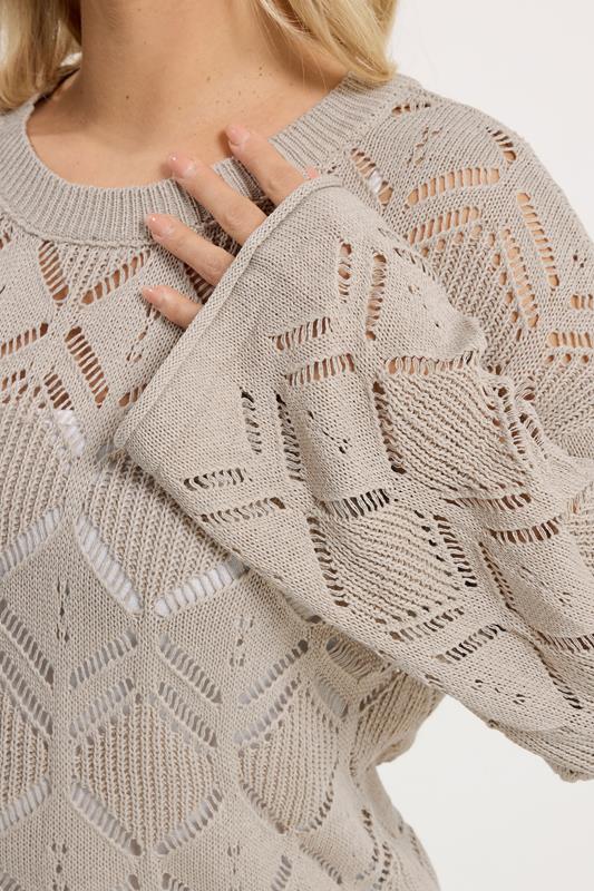 YOURS Plus Size Beige Brown Pointelle Knitted Jumper | Yours Clothing 4