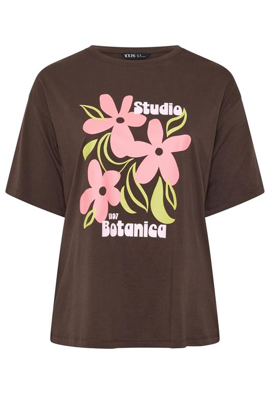 YOURS Plus Size Chocolate Brown Floral Graphic Print T-Shirt | Yours Clothing 5