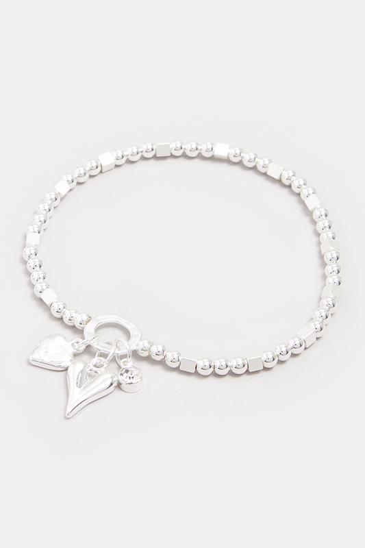  Yours Silver Tone Beaded Heart Charm Stretch Bracelet