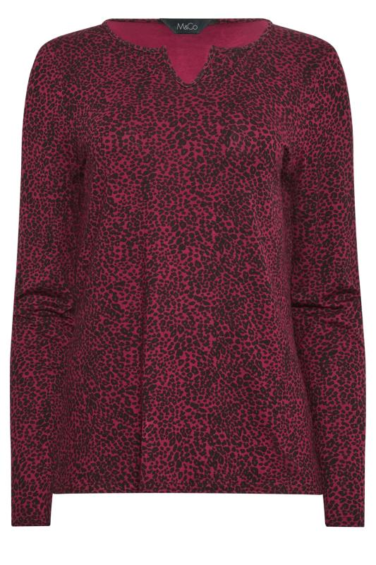 M&Co Berry Red Animal Print Notch Neck Long Sleeve T-Shirt | M&Co 5