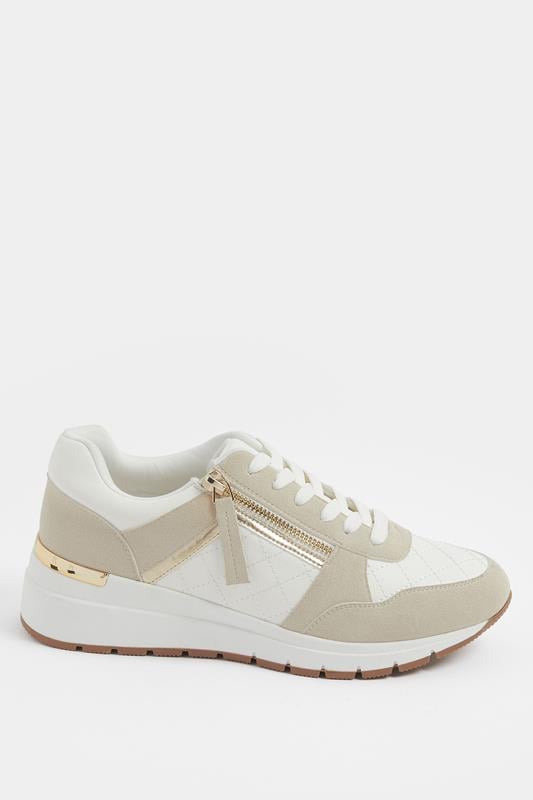 White Quilted Wedge Trainer In Wide E Fit | Yours Clothing 2