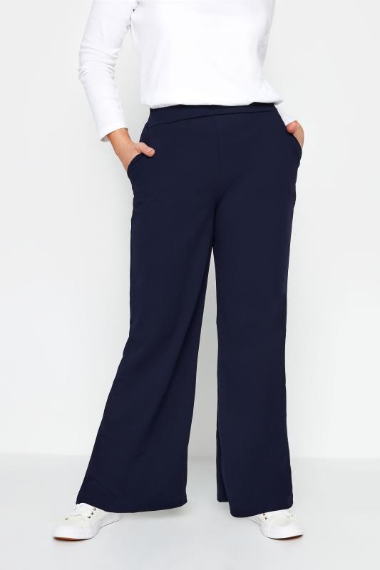 Women's  M&Co Navy Blue Stretch Scuba Wide Leg Trousers